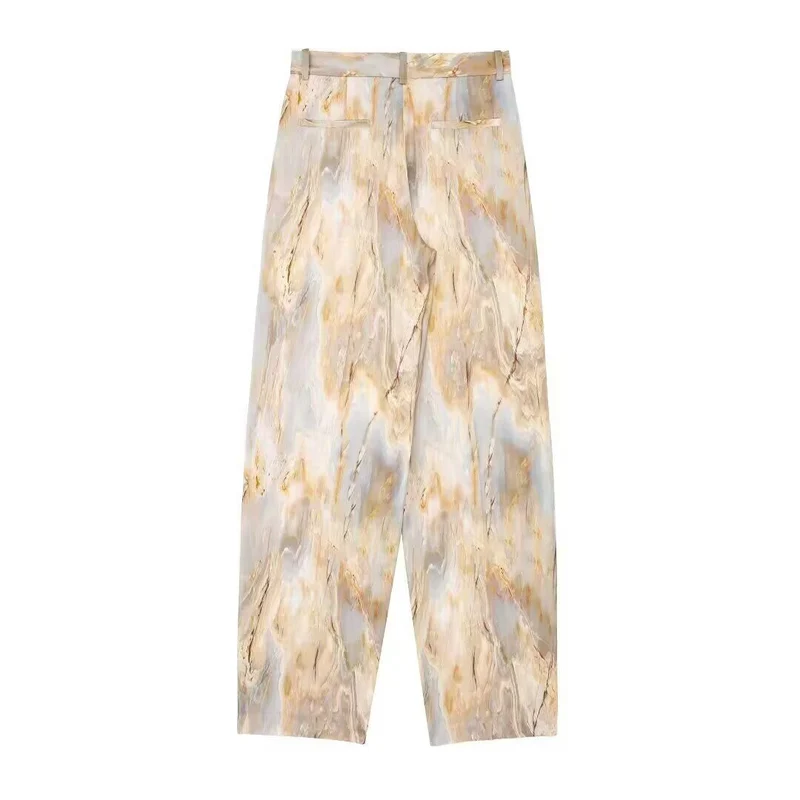 Damen Weite Highwaist-Hose mit Marmorprint und Bügelfalte Drune