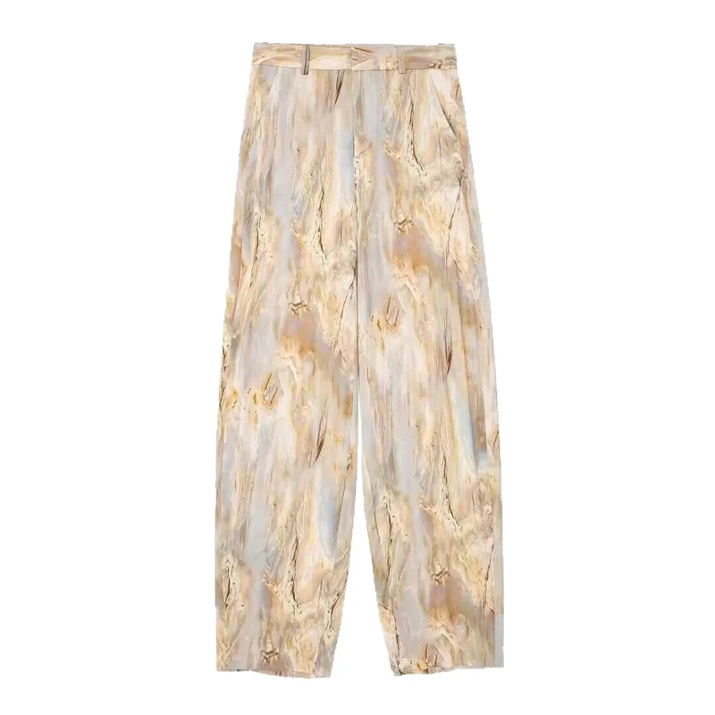 Damen Weite Highwaist-Hose mit Marmorprint und Bügelfalte Drune