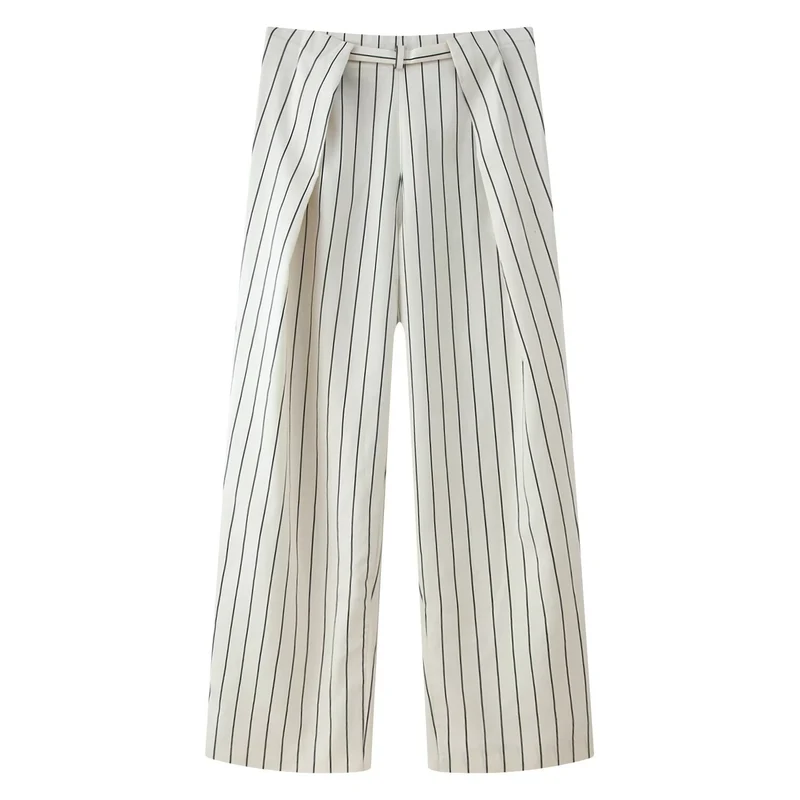Damen Weite Highwaist-Hose mit Bügelfalten und Bindegürtel Drune
