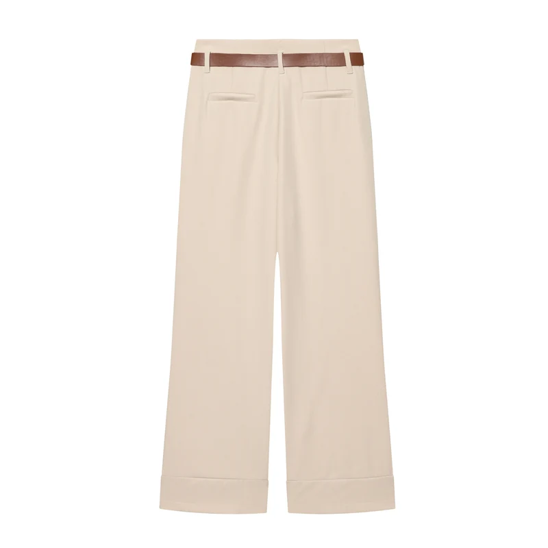 Damen Weite High‑Waist‑Hose mit Umschlagsaum, Bügelfalte und Taillengürtel Drune
