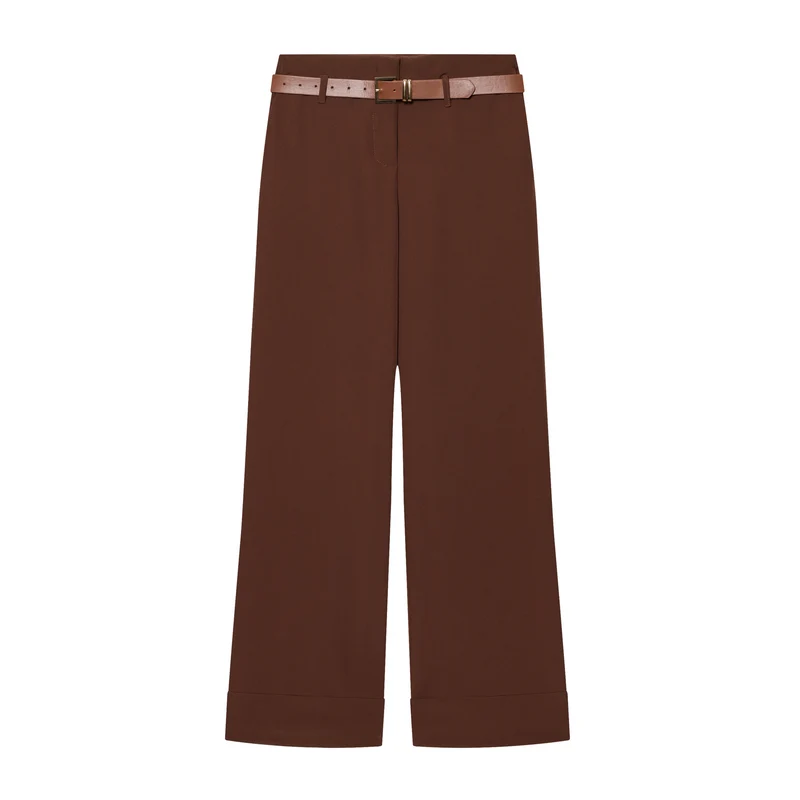 Damen Weite High‑Waist‑Hose mit Umschlagsaum, Bügelfalte und Taillengürtel Drune