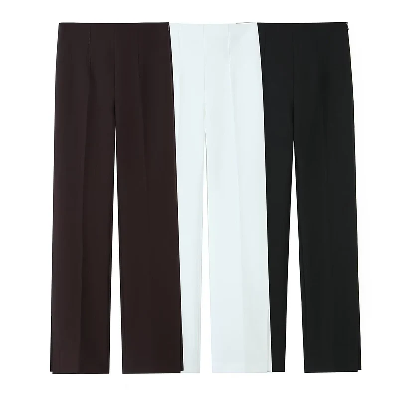 Damen Weite High‑Waist‑Hose mit Bundfalte und seitlichen Beinschlitzen Drune