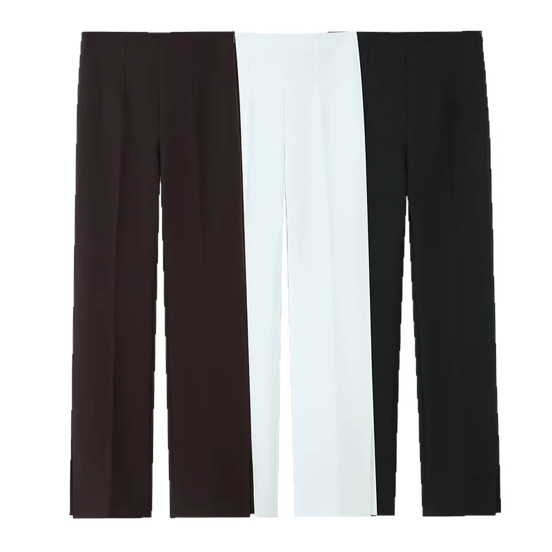 Damen Weite High‑Waist‑Hose mit Bundfalte und seitlichen Beinschlitzen Drune