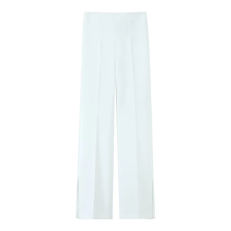 Damen Weite High‑Waist‑Hose mit Bundfalte und seitlichen Beinschlitzen Drune