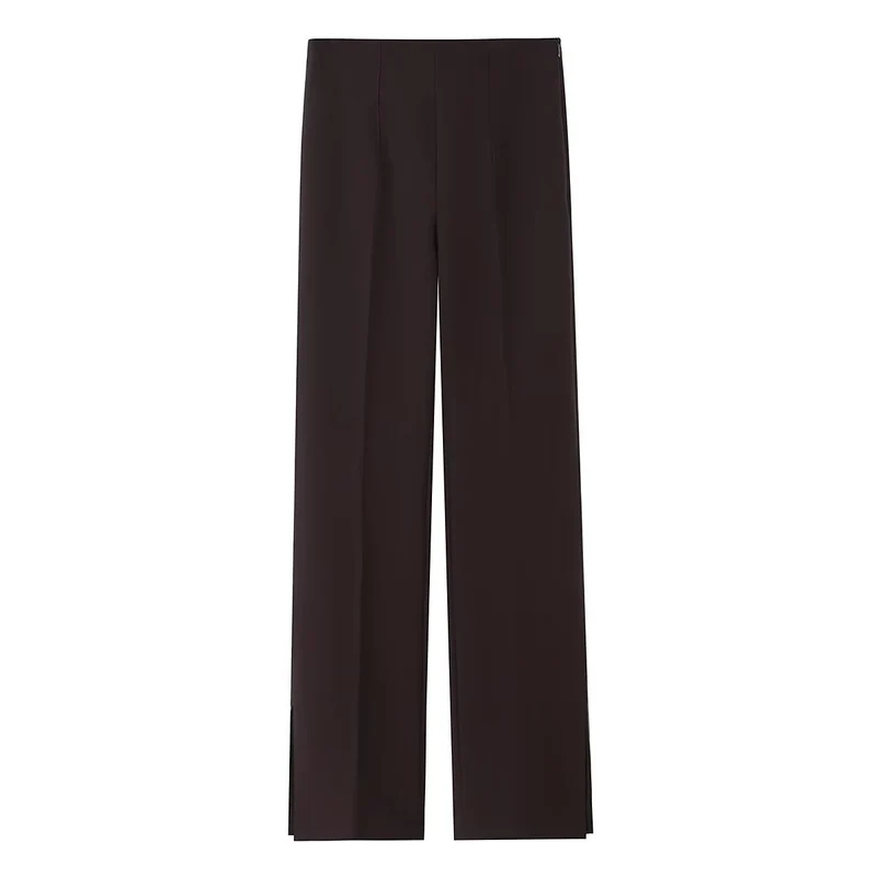 Damen Weite High‑Waist‑Hose mit Bundfalte und seitlichen Beinschlitzen Drune