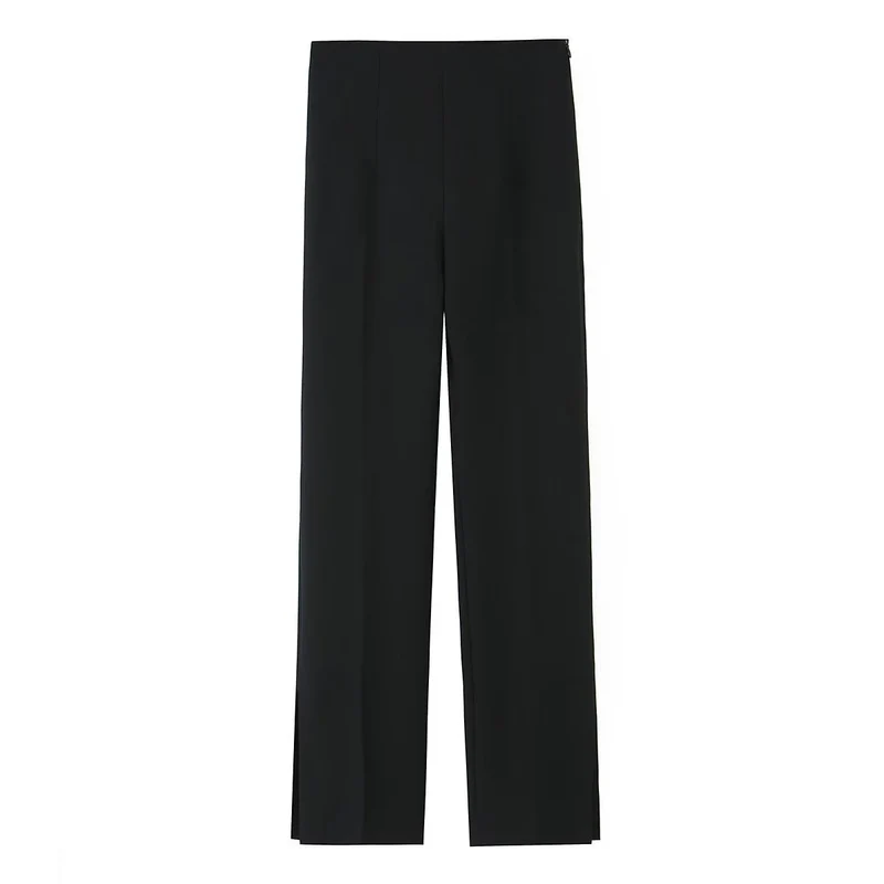 Damen Weite High‑Waist‑Hose mit Bundfalte und seitlichen Beinschlitzen Drune