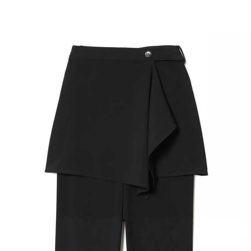 Damen Weite High‑Waist-Hose mit asymmetrischem Wickelrock-Overlay Drune