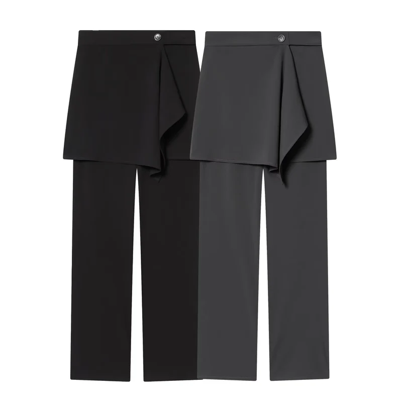 Damen Weite High‑Waist-Hose mit asymmetrischem Wickelrock-Overlay Drune