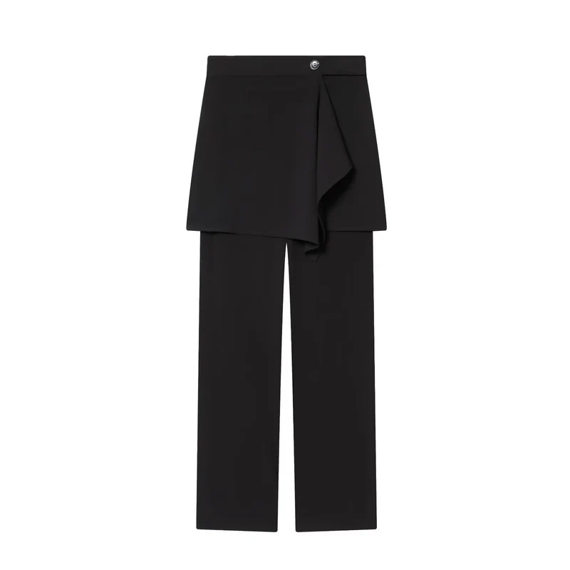 Damen Weite High‑Waist-Hose mit asymmetrischem Wickelrock-Overlay Drune