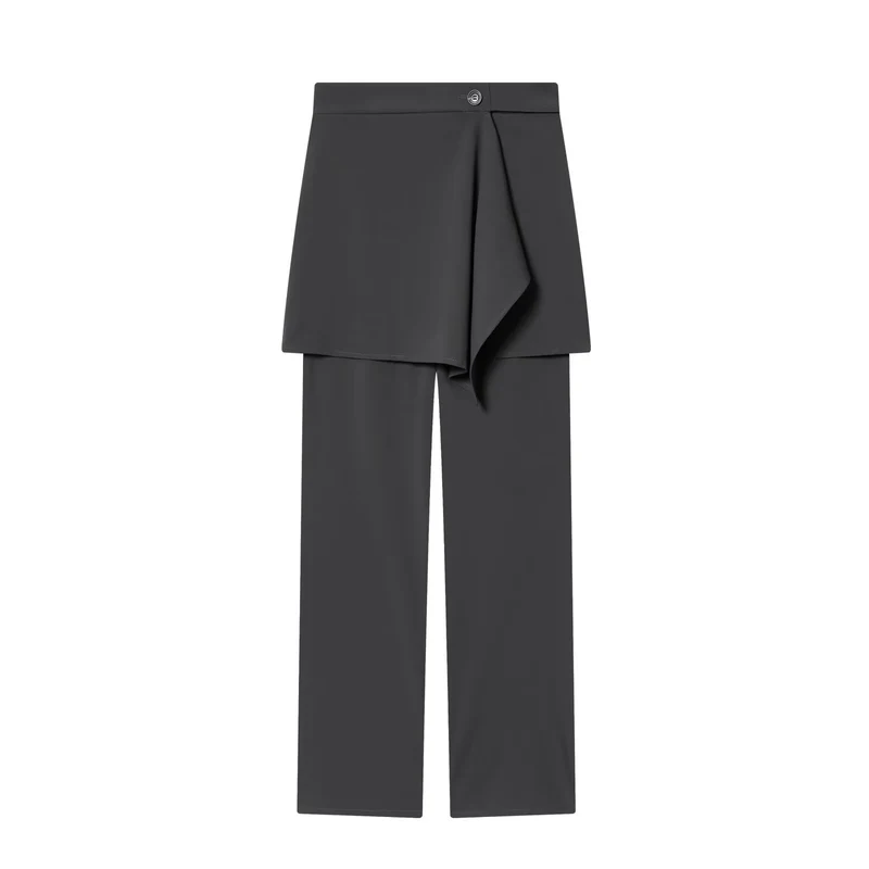 Damen Weite High‑Waist-Hose mit asymmetrischem Wickelrock-Overlay Drune