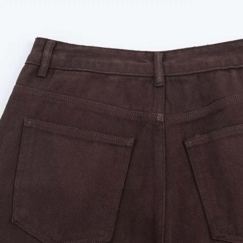 Damen Weite High‑Waist Fünf‑Taschen‑Hose aus Canvas mit geradem Bein Drune
