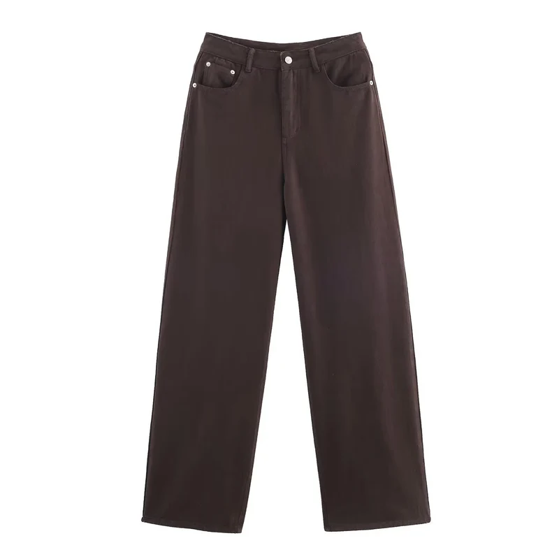 Damen Weite High‑Waist Fünf‑Taschen‑Hose aus Canvas mit geradem Bein Drune