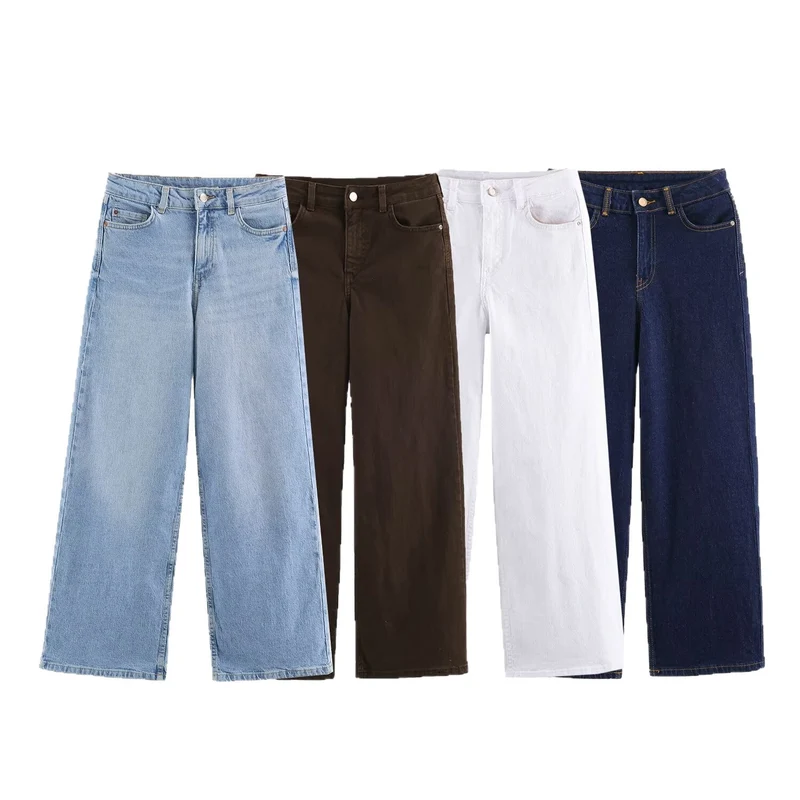 Damen Weite High-Waist Denimhose mit breitem Bein und Five-Pocket-Details Drune