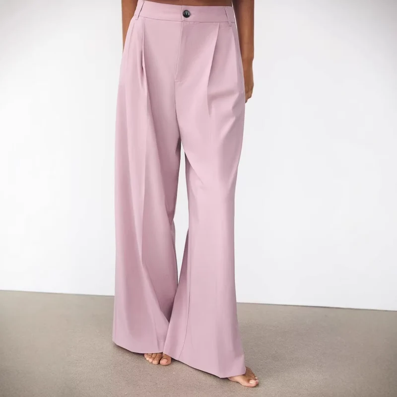 Damen Weite High‑Waist Bundfaltenhose mit weitem Bein Drune