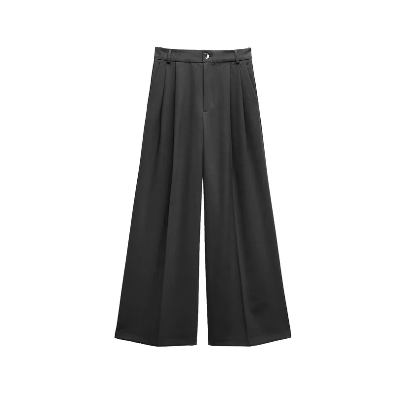 Damen Weite High‑Waist Bundfaltenhose mit weitem Bein Drune