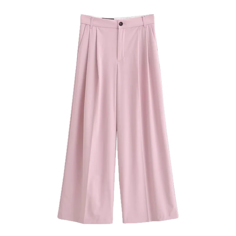 Damen Weite High‑Waist Bundfaltenhose mit weitem Bein Drune