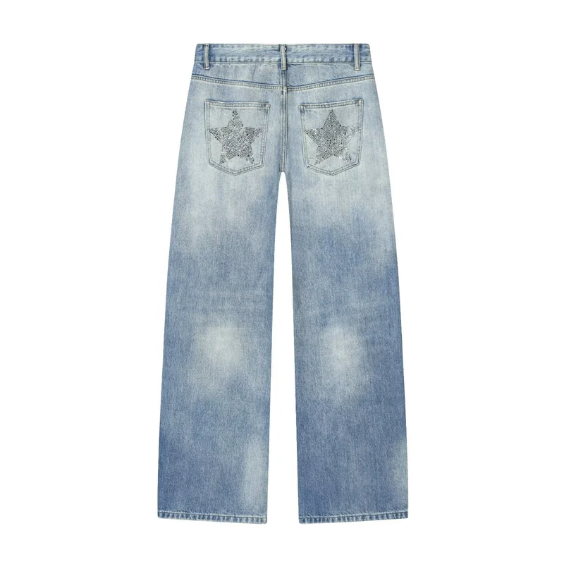 Damen Weite Denim-Jeans mit Sternenbesatz und geradem Bein Drune