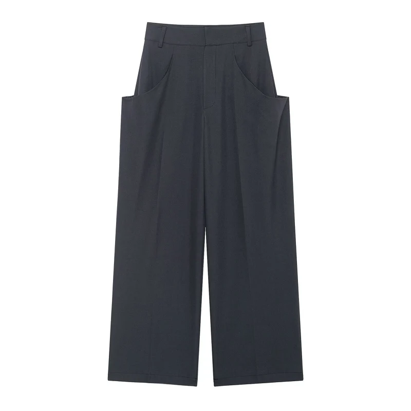 Damen Weite Culotte‑Hose mit hoher Taille und großen aufgesetzten Taschen Drune