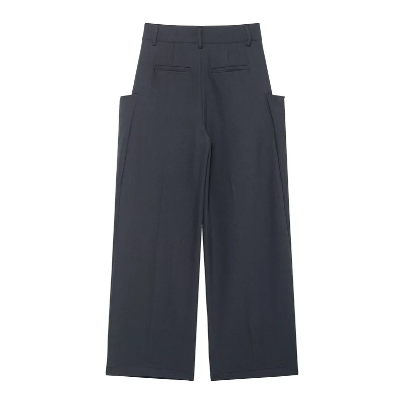 Damen Weite Culotte‑Hose mit hoher Taille und großen aufgesetzten Taschen Drune