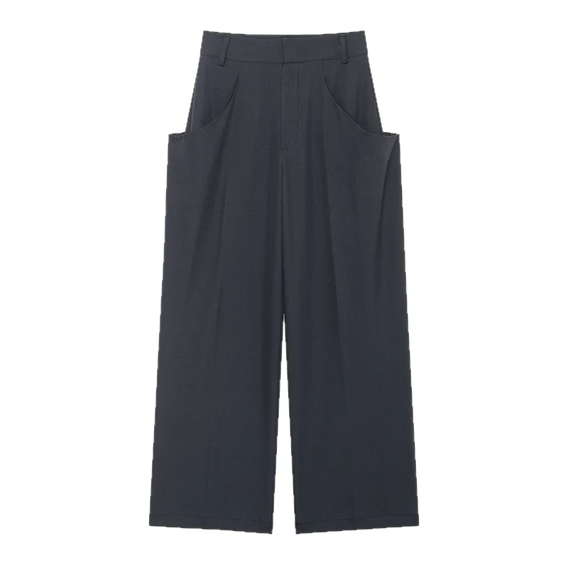 Damen Weite Culotte‑Hose mit hoher Taille und großen aufgesetzten Taschen Drune
