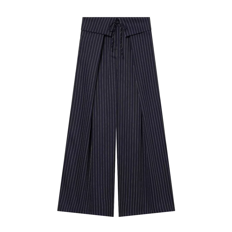 Damen Weite Culotte-Hose mit hohem Bund, Kordelzug und vorderseitigen Beinschlitzen Drune