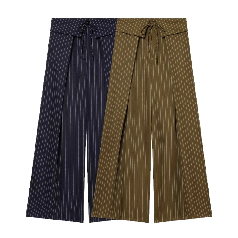 Damen Weite Culotte-Hose mit hohem Bund, Kordelzug und vorderseitigen Beinschlitzen Drune