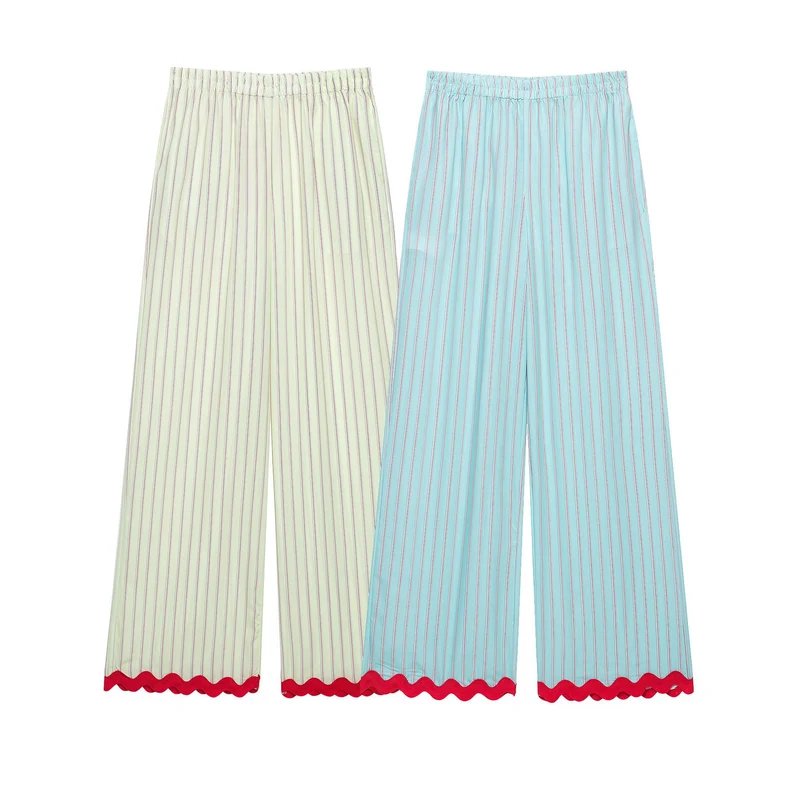 Damen Weite Culotte-Hose mit elastischem Bund, feinen Längsstreifen und Wellenkante Drune