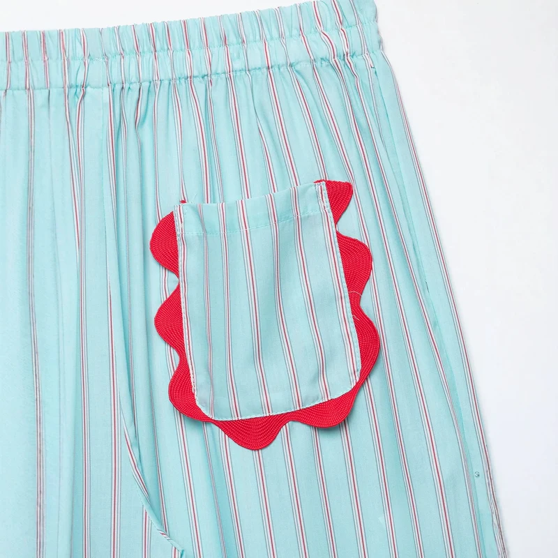 Damen Weite Culotte-Hose mit elastischem Bund, feinen Längsstreifen und Wellenkante Drune