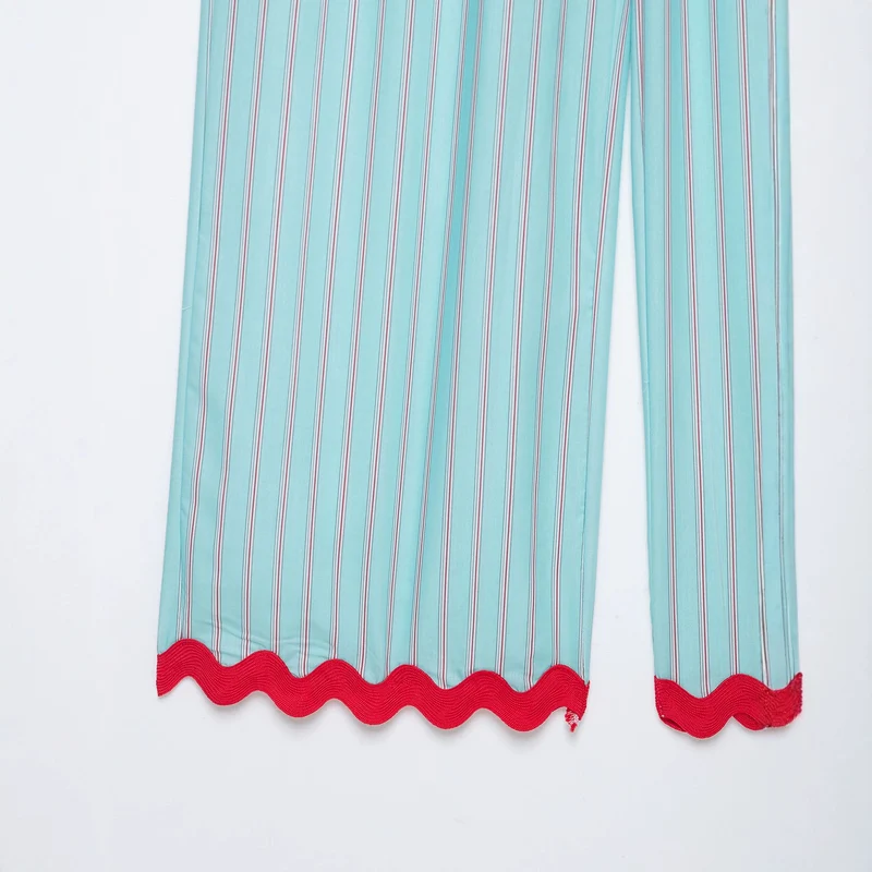 Damen Weite Culotte-Hose mit elastischem Bund, feinen Längsstreifen und Wellenkante Drune