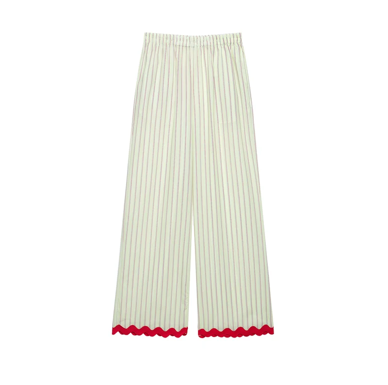 Damen Weite Culotte-Hose mit elastischem Bund, feinen Längsstreifen und Wellenkante Drune