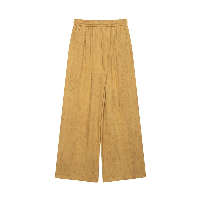 Damen Weite Culotte-Hose in Leinenoptik mit Gummibund und Zierkordel Drune