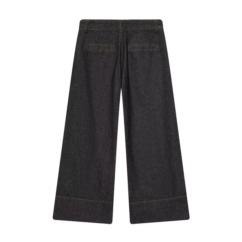 Damen Weite Cropped-Jeanshose mit hoher Taille, aufgesetzten Klappentaschen und breitem Saum Drune
