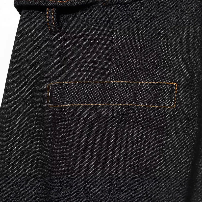 Damen Weite Cropped-Jeanshose mit hoher Taille, aufgesetzten Klappentaschen und breitem Saum Drune