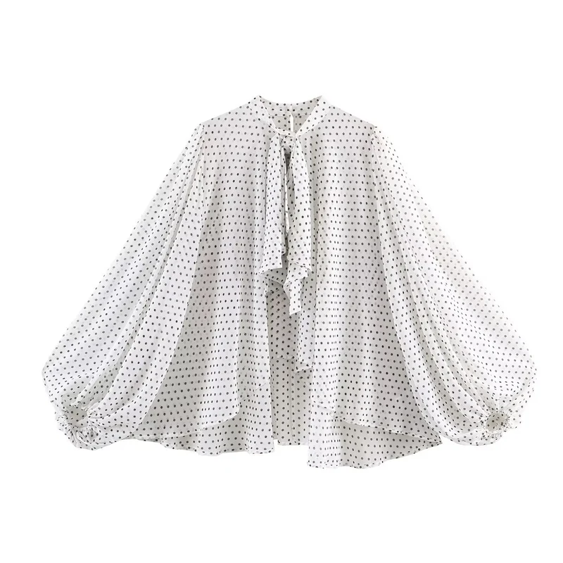 Damen Weite Chiffon‑Bluse mit Schleifenkragen und voluminösen Ballonärmeln Drune