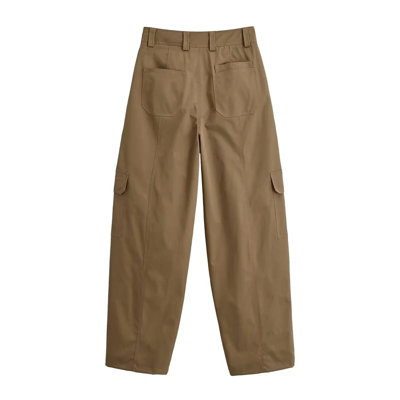 Damen Weite Cargo-Hose mit Utility-Taschen, Reißverschluss-Details und hoher Taille Drune