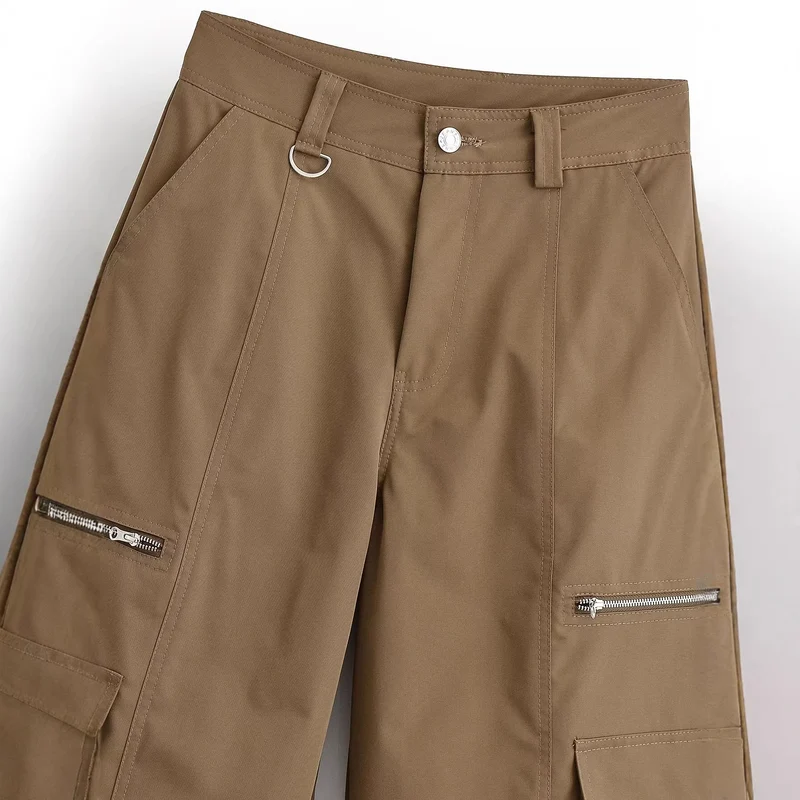 Damen Weite Cargo-Hose mit Utility-Taschen, Reißverschluss-Details und hoher Taille Drune