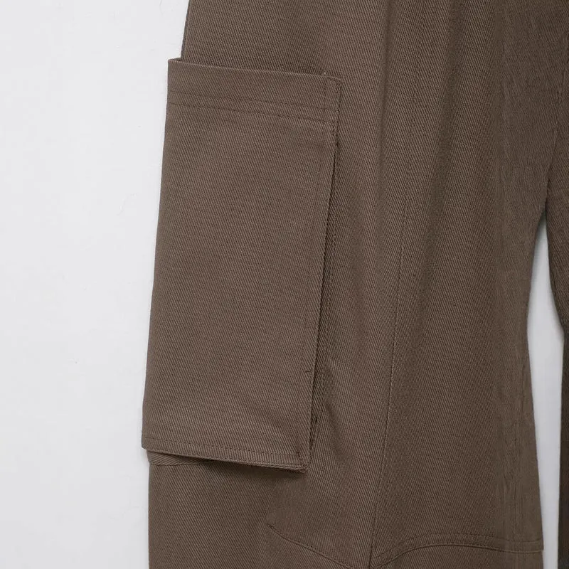 Damen weite Cargo-Cropped-Hose mit hoher Taille und aufgesetzten Taschen Drune