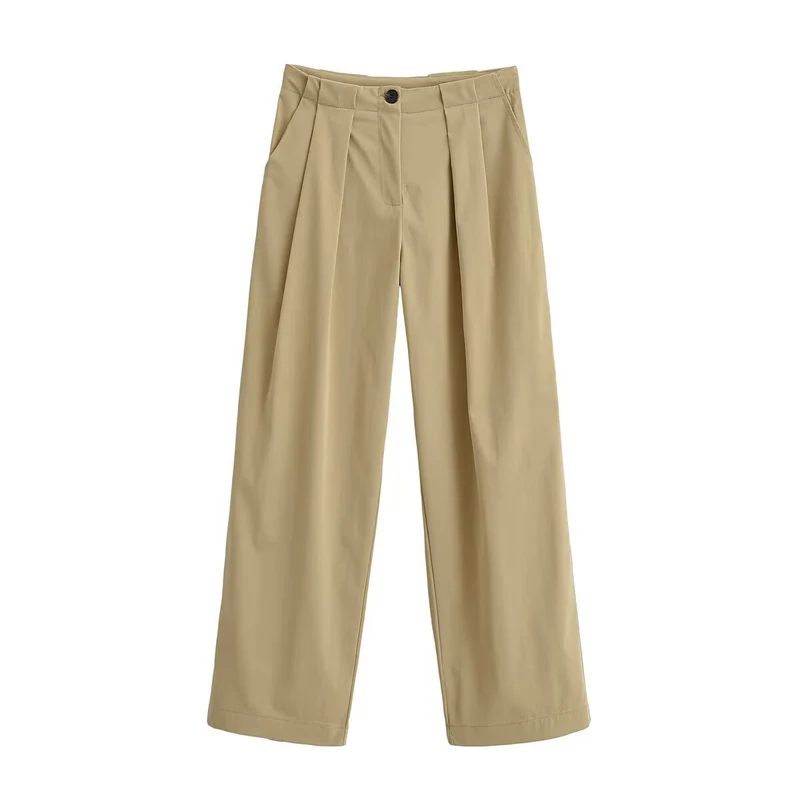 Damen Weite Bundfaltenhose mit hoher Taille und geradem Bein Drune