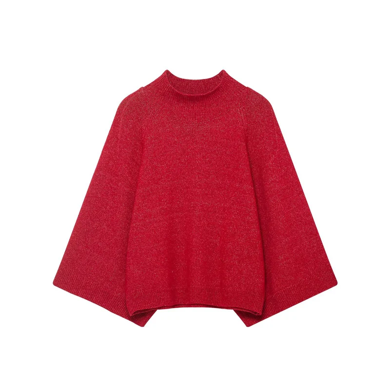 Damen Weicher Cape-Pullover mit weitem Fall und Stehkragen aus Glitzergarn Drune