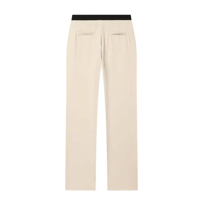 Damen Weiche High‑Waist Stoffhose mit elastischem Kontrastbund und geradem Bein Drune