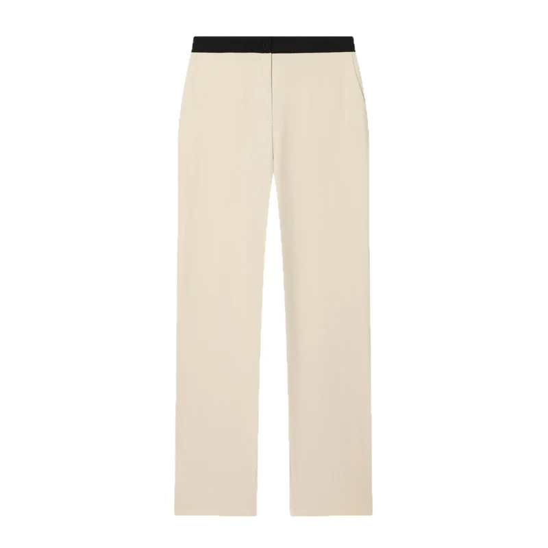 Damen Weiche High‑Waist Stoffhose mit elastischem Kontrastbund und geradem Bein Drune