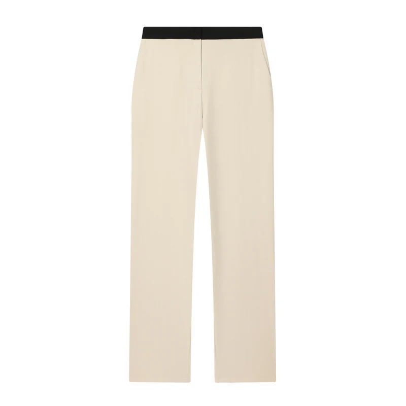 Damen Weiche High‑Waist Stoffhose mit elastischem Kontrastbund und geradem Bein Drune