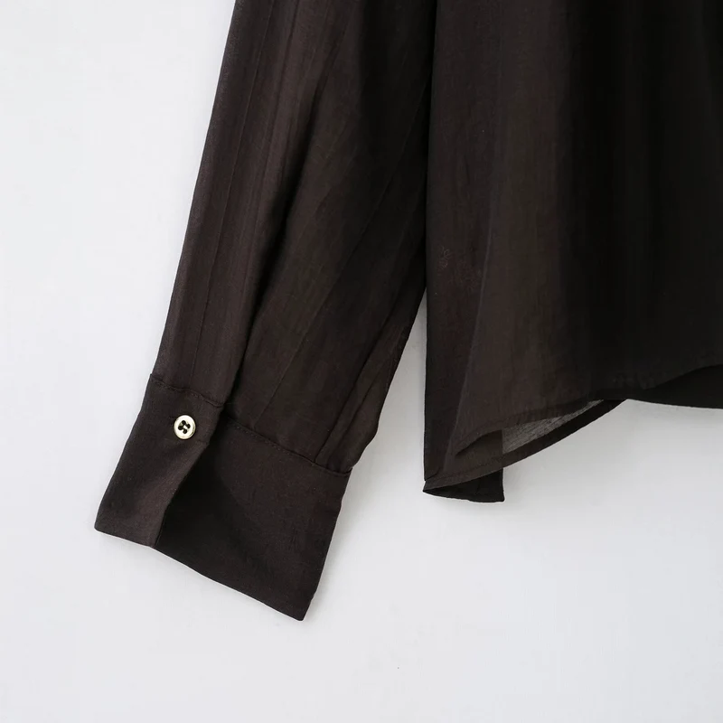 Damen Weiche Chiffonbluse mit Stehkragen, Knopfleiste und asymmetrischem Saum Drune