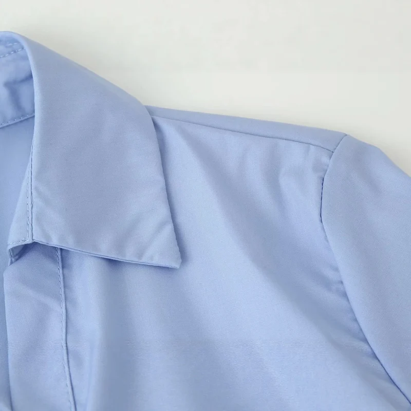 Damen Lässige Hemdbluse mit Tunnelzugtaillierung, Kentkragen und durchgehender Knopfleiste Drune