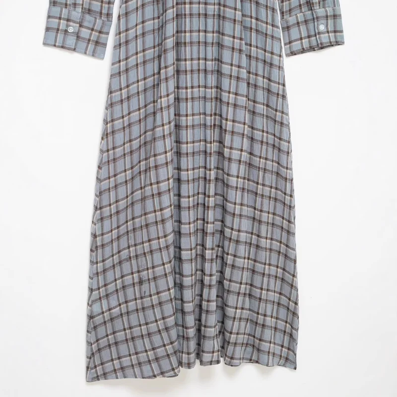 Damen Langes kariertes Hemdkleid mit durchgehender Knopfleiste und A‑Linien‑Silhouette Drune