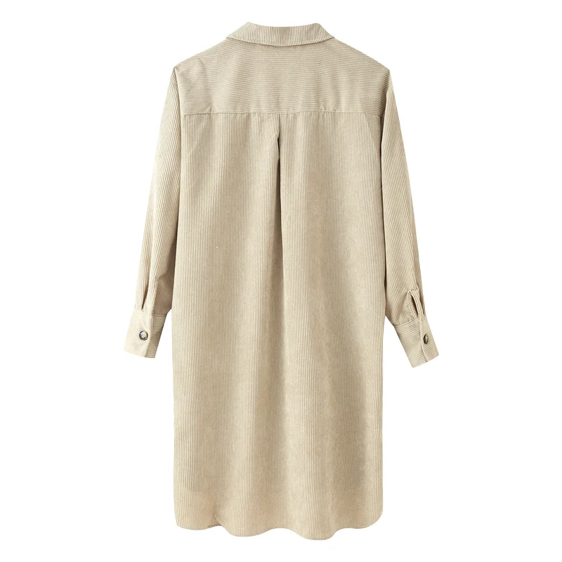 Damen Langes Hemdkleid aus Cord‑Ripp mit durchgehender Knopfleiste, Hemdkragen und abgerundetem Saum Drune