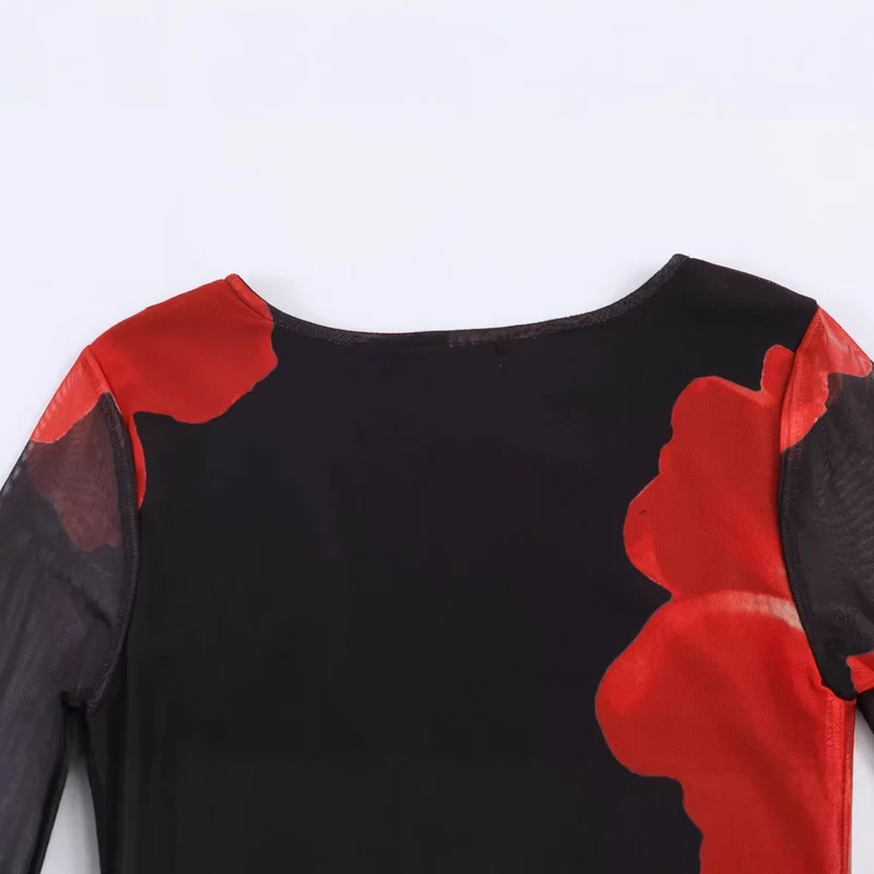 Damen Langes A-Linien‑Maxikleid mit Chiffon‑Overlay und großfloralem Druck Drune