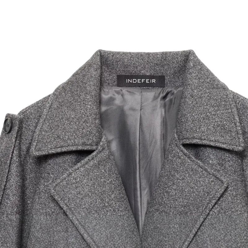 Damen Langer Woll-Trenchcoat mit Bindegürtel Drune