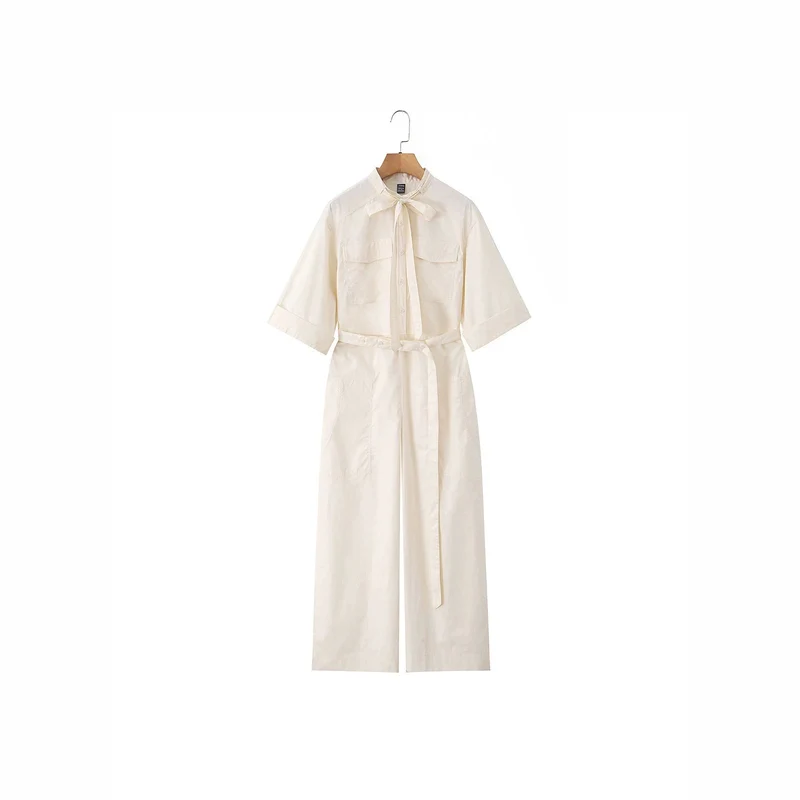 Damen Langer Utility-Jumpsuit mit Hemdkragen und Bindegürtel Drune
