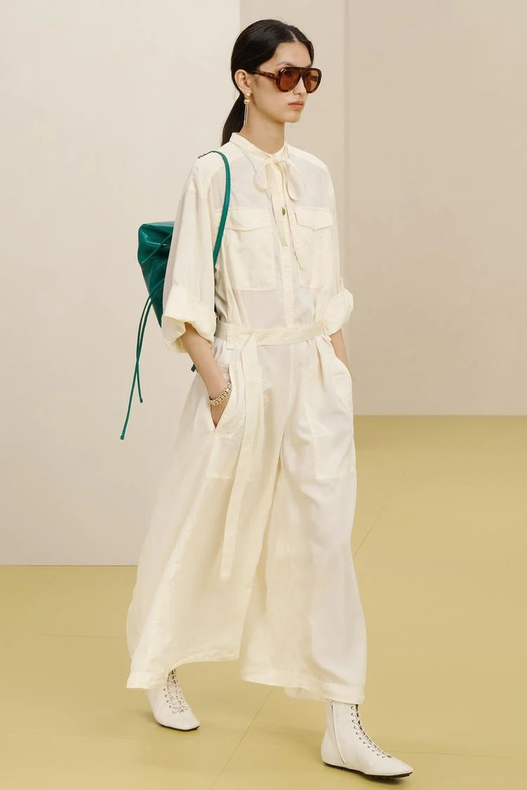 Damen Langer Utility-Jumpsuit mit Hemdkragen und Bindegürtel Drune